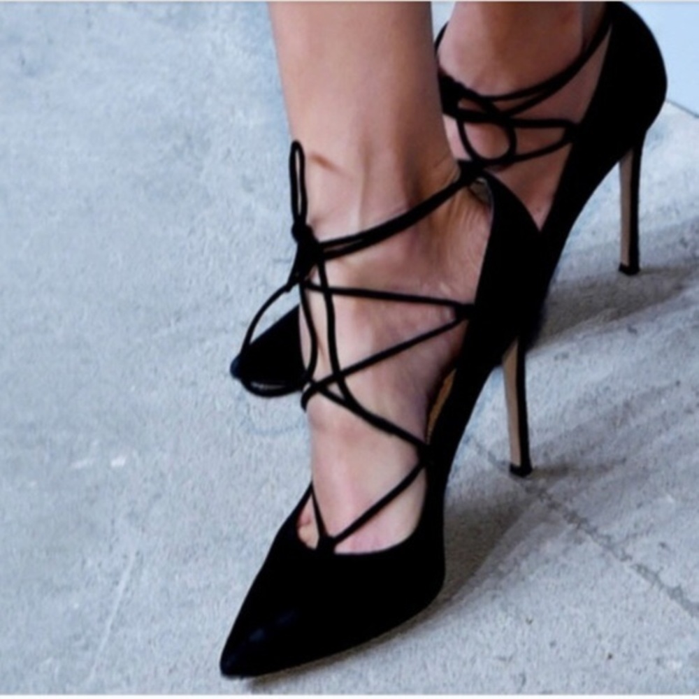 Aldo Fredola Ankle Tie Wrap Black Velvet Heels